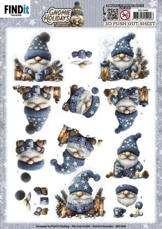 Papier Push out - Gnomie Holidays bleu