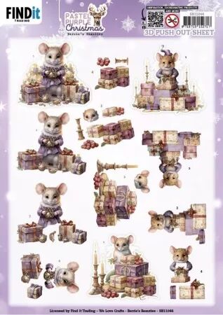 Papier Push out - Pastel Purple Christmas - Souris