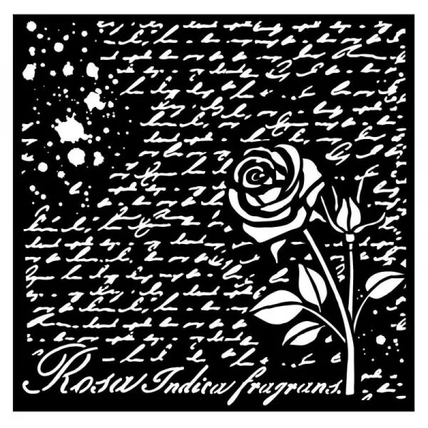 Pochoir - Rose et manuscrit - Stamperia