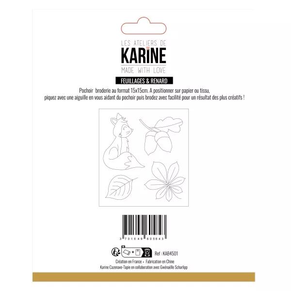 Pochoir Broderie - Feuillages & Renard - Made with Love - collection Made with love - Les ateliers de Karine