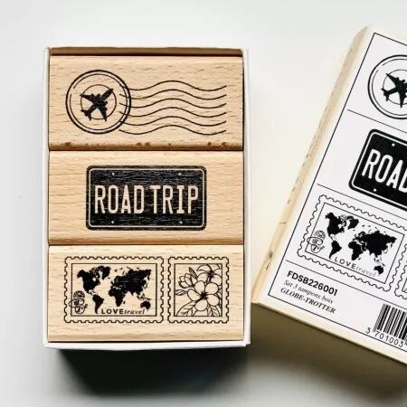 Set 3 tampons bois GLOBE-TROTTER - Horizons - Floril&egrave;ges Design