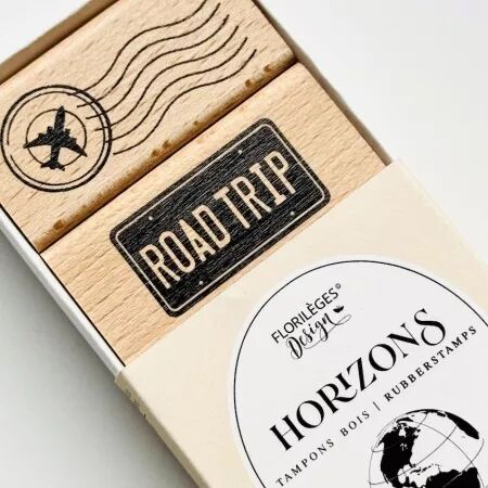 Set 3 tampons bois GLOBE-TROTTER - Horizons - Floril&egrave;ges Design