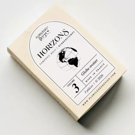 Set 3 tampons bois GLOBE-TROTTER - Horizons - Floril&egrave;ges Design