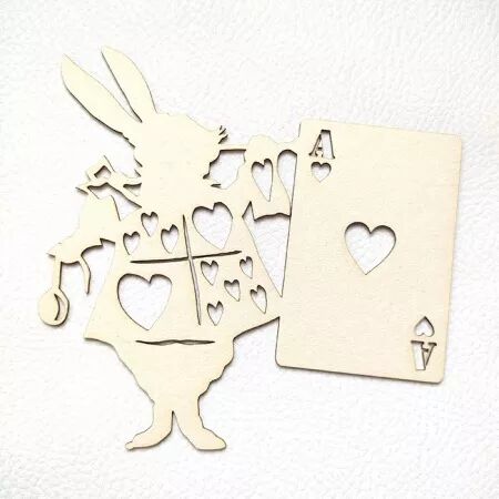 Silhouette en carton - Lapin avec carte de jeu - Th&egrave;me Alice - Scrapmouset