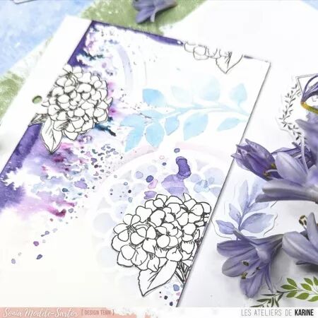 Tampon A6 - Jardin secret - Bouquet d\'hortensias - Les Ateliers de Karine