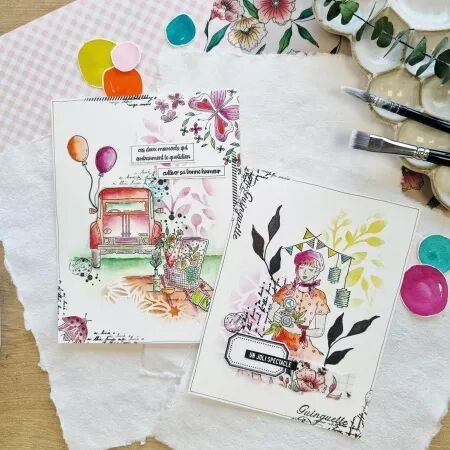 Tampon A7 - Mon p\'tit jardin - Fille Guinguette - Chou and Flowers