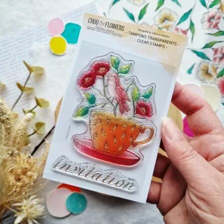 Tampon A7 - Mon p\'tit jardin - Tasse fleurie - Chou and Flowers