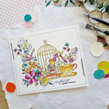 Tampon A7 - Mon p\'tit jardin - Tasse fleurie - Chou and Flowers