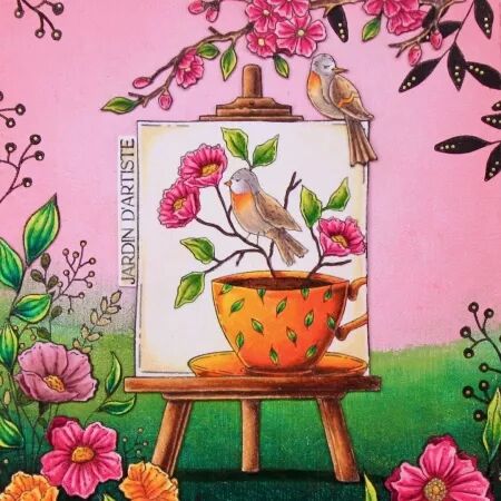 Tampon A7 - Mon p\'tit jardin - Tasse fleurie - Chou and Flowers