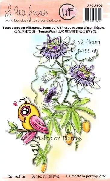 Tampon clear : Collection Sunset et Paillettes - Plumette la perroquette- La Petite Francaise