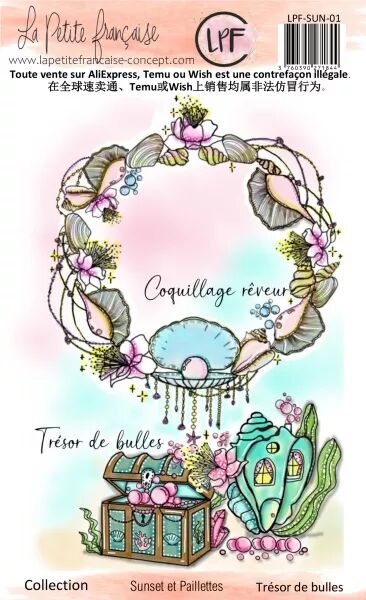 Tampon clear : Collection Sunset et Paillettes - Tr�sor de bulles- La Petite Francaise