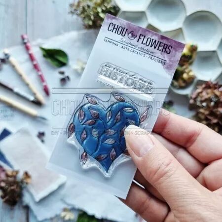 Tampon clear A8 FAM101 COEUR FEUILLES - la cl&eacute; des souvenirs - Chou and Flowers